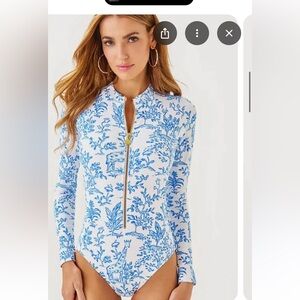 Lilly Pulitzer zip up Randee Rashguard One Piece Swimsuit, size 16, NWT
